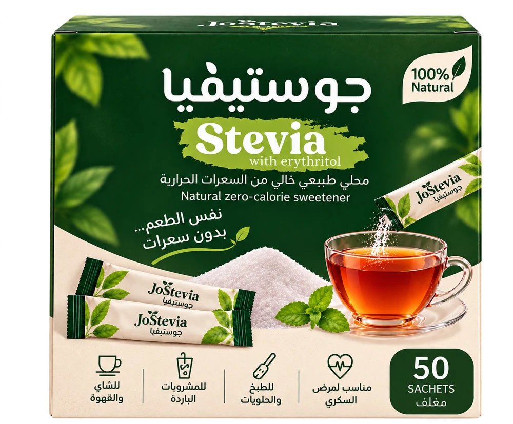علبة جوستيفيا 50 مغلف مع كوب شاي